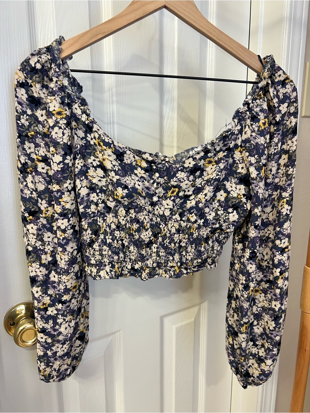 Elodie Navy Floral Smocked Crop Top